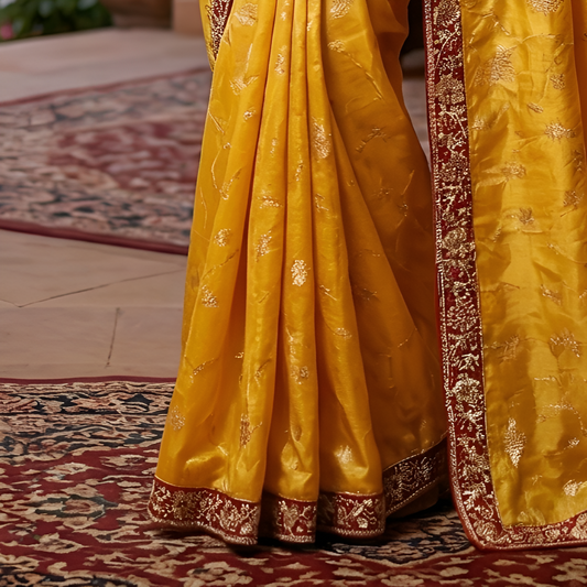 Yellow Gath Bandha Saree