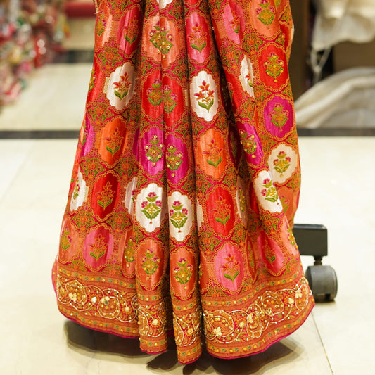 Elegant Pink Multicolour Saree