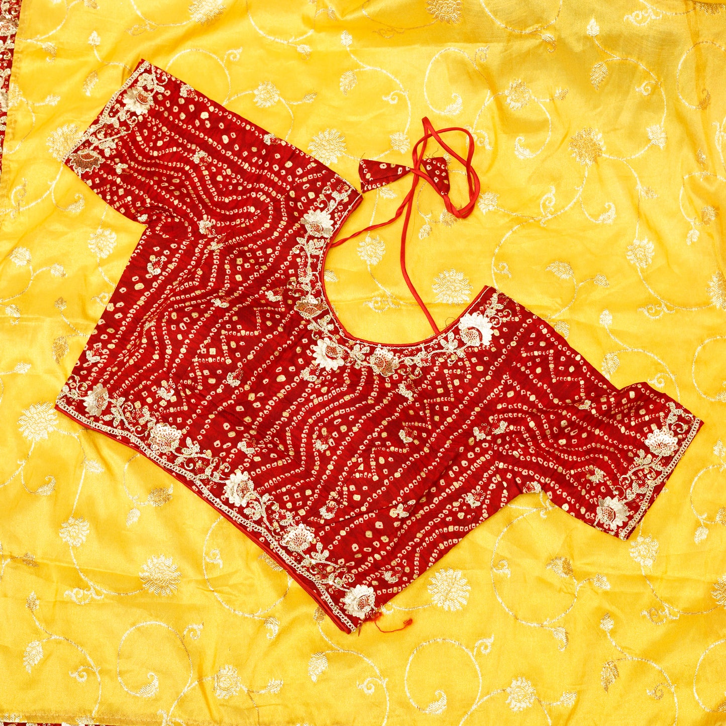 Yellow Gath Bandha Saree