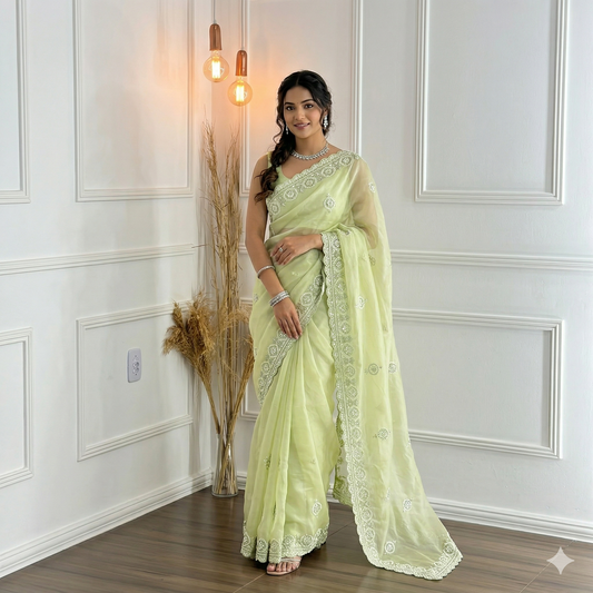 Mint Green Glass Tissue Silk Saree