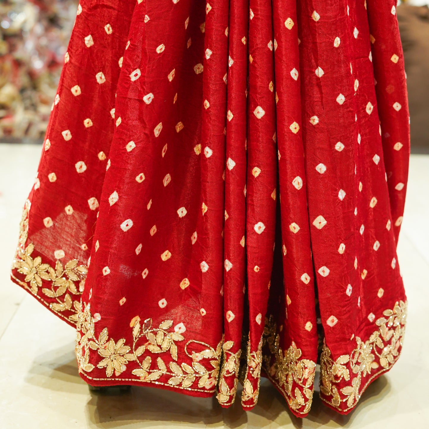 Red Bandhani Print Saree