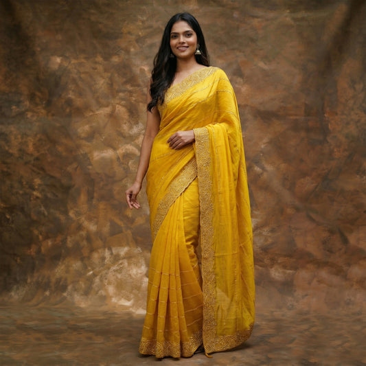 Mustard Yellow Chiffon Saree
