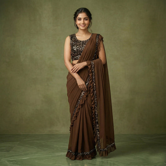 Brown Saree Frill Saree