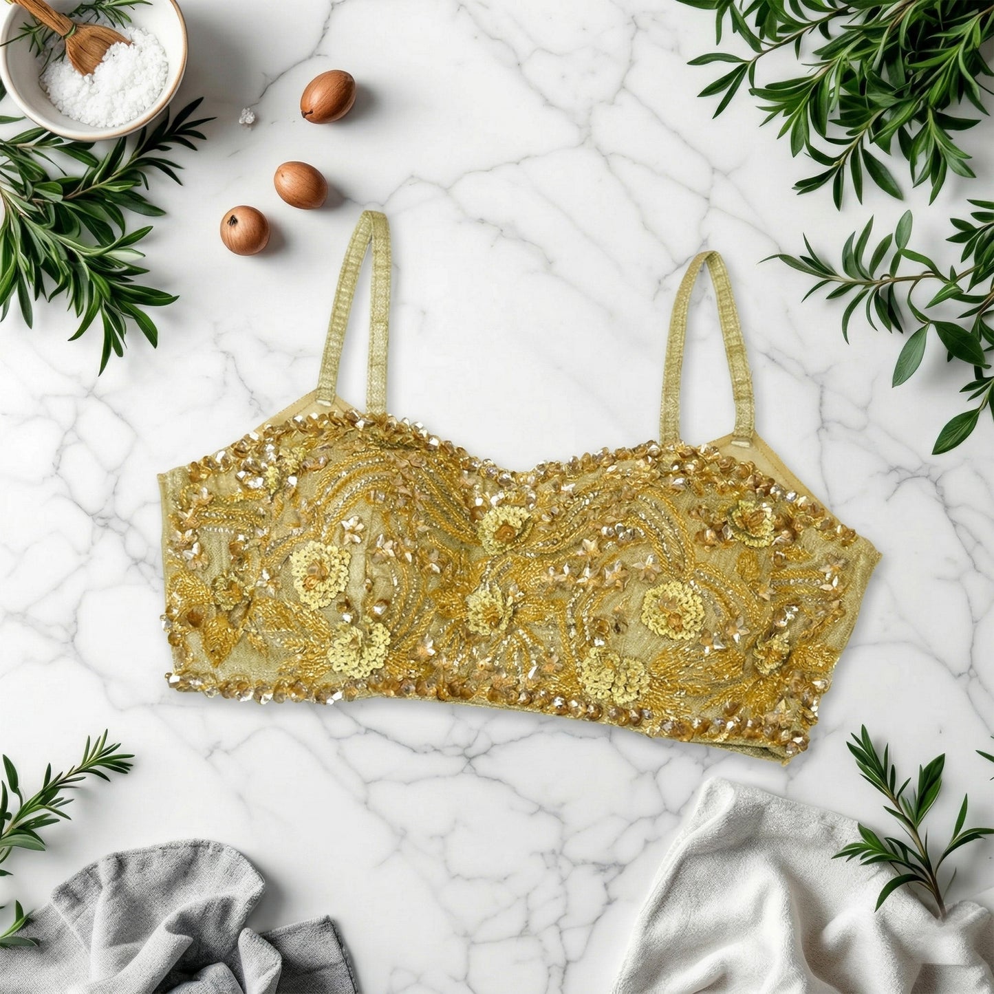 Golden Crushed Tissue Saree
