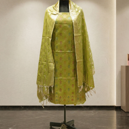 Green Banarasi Silk 3-Piece Suit Fabric