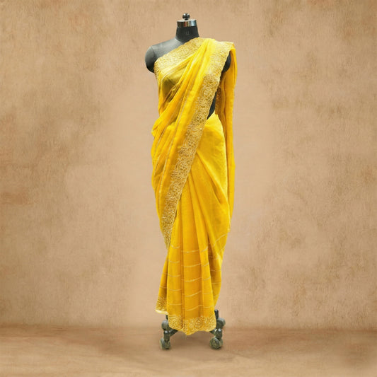 Mustard Yellow Chiffon Saree