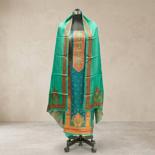 Turquoise Blue Banarasi Silk Fabric