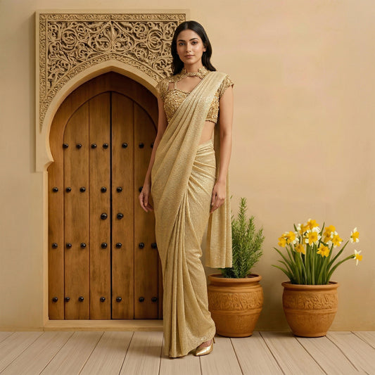 Golden Crushed Tissue Saree