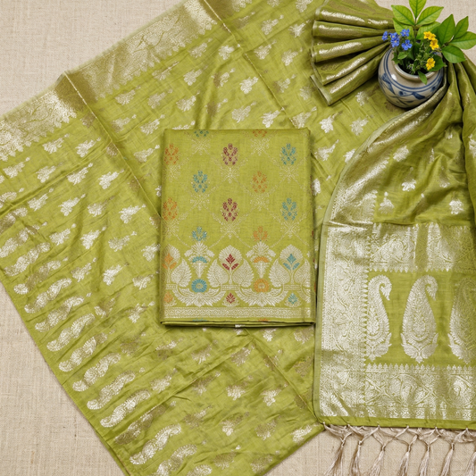 Green Banarasi Silk 3-Piece Suit Fabric