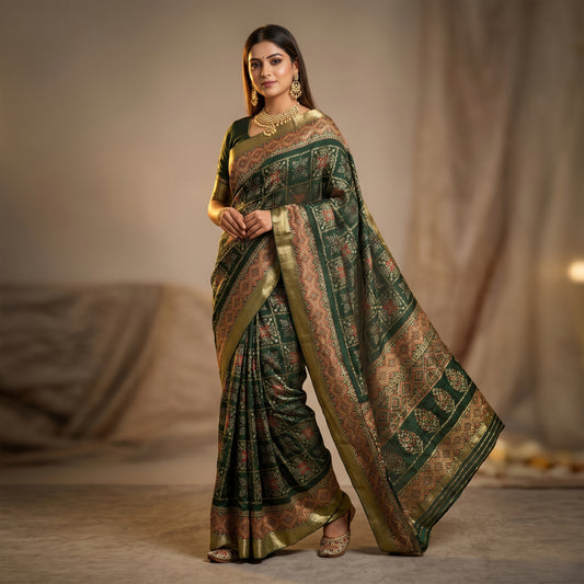 Green Georgette Bandhani Print Saree