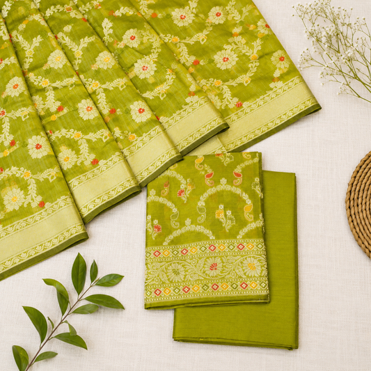Green Banarasi Cotton Silk Fabric