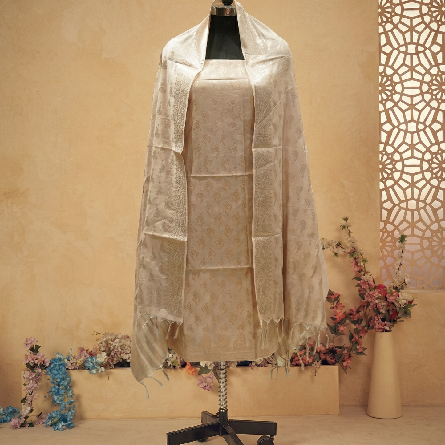 Champagne Gold Banarasi Silk 3-Piece Suit Fabric