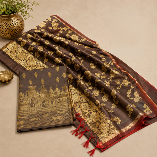 Dark Maroon Banarasi Silk Fabric