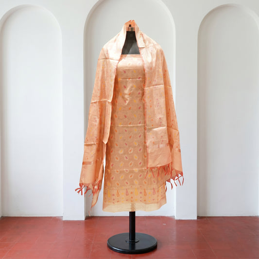 Peach Orange Banarasi Silk Fabric