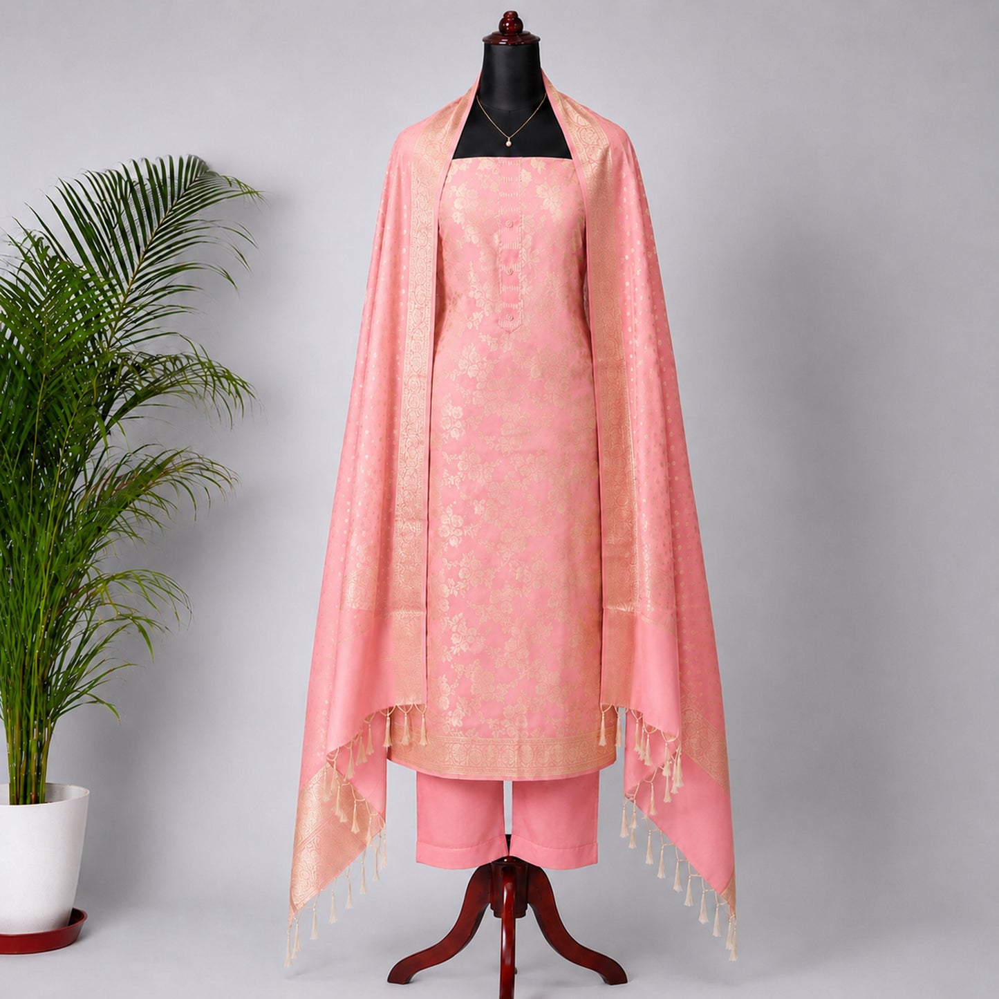 Light Pink Banarasi Silk Fabric