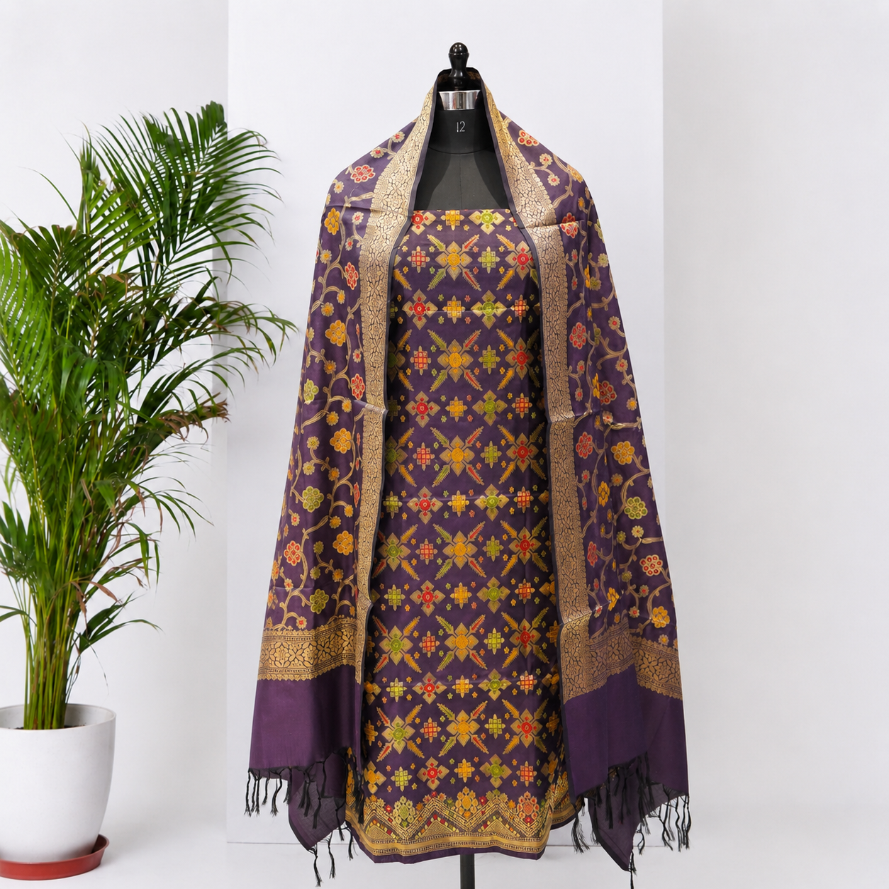 Dark Purple Banarasi Cotton Silk Fabric