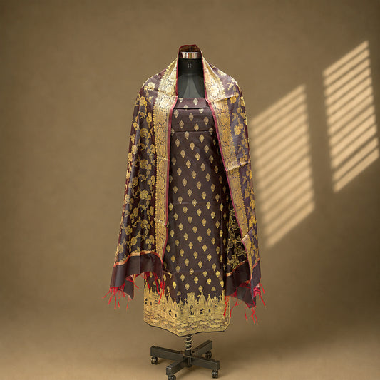 Dark Maroon Banarasi Silk Fabric