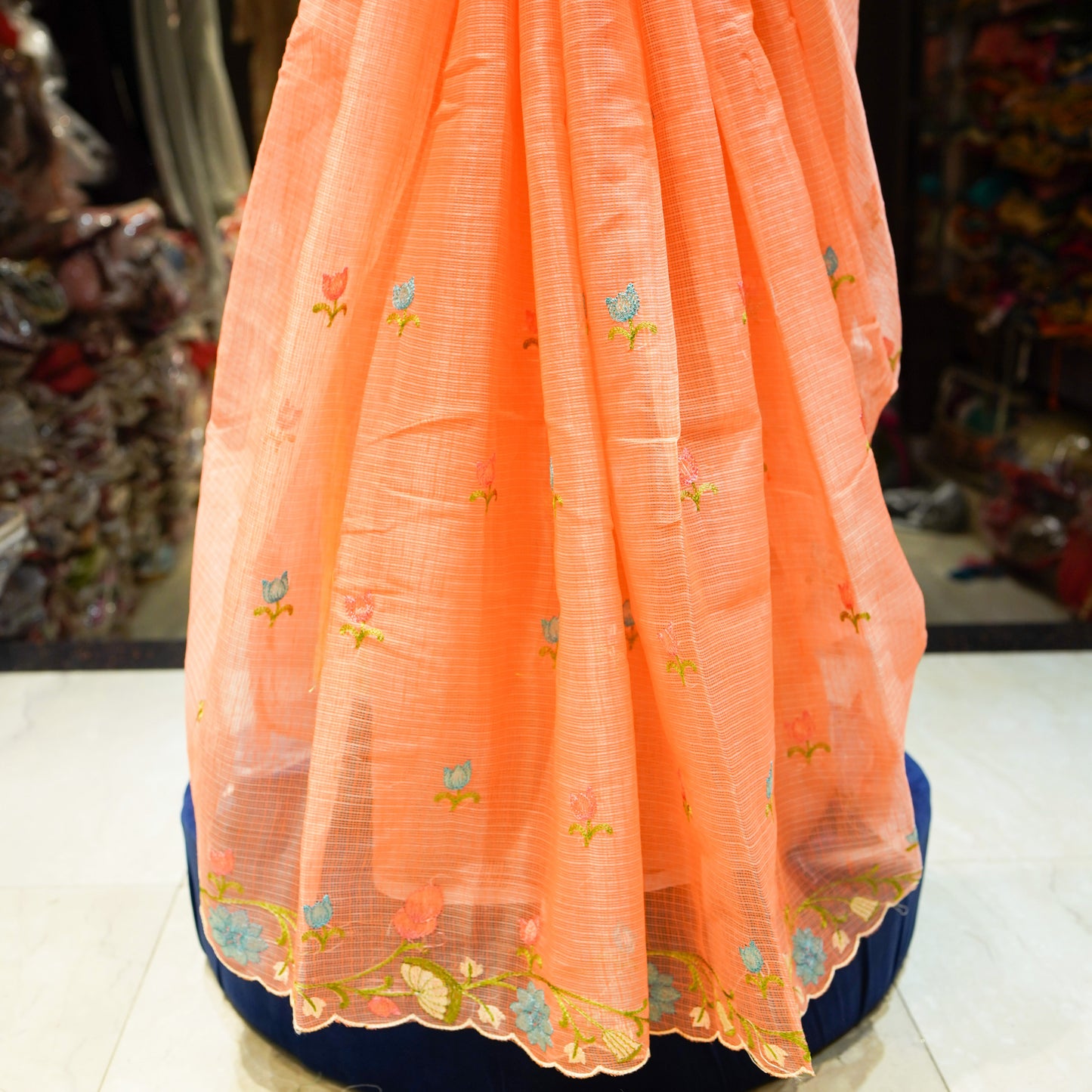 Orange Soft Cotton Linen Saree