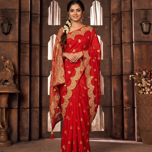 Elegant Red Crepe Saree