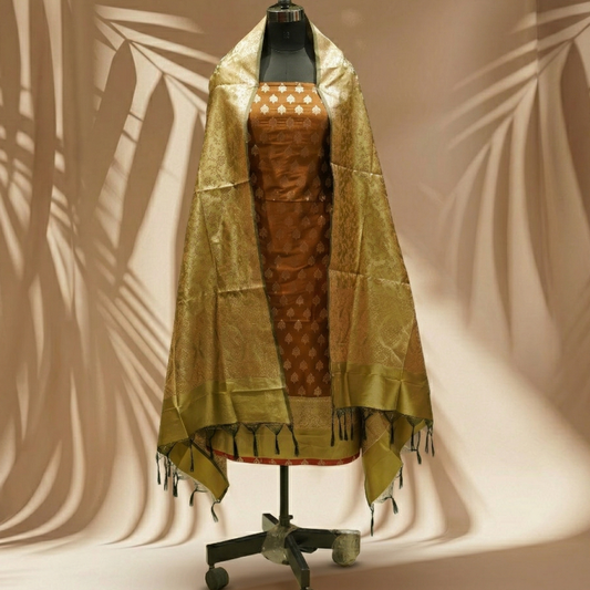 Brown Banarasi Silk 3-Piece Suit Fabric