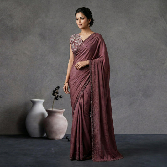 Maroon Crepe Saree