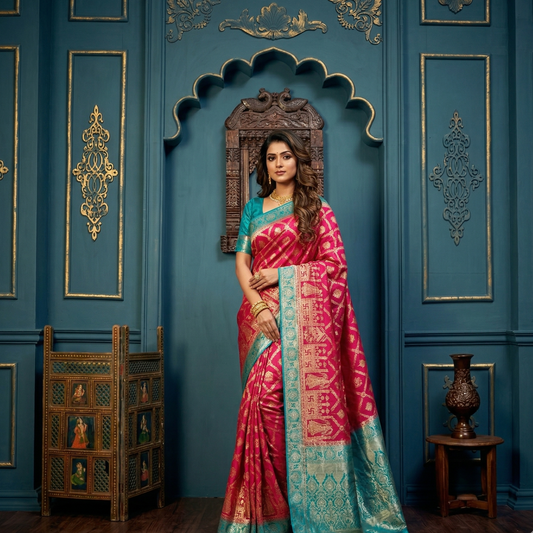 Turquoise Blue Zari Saree