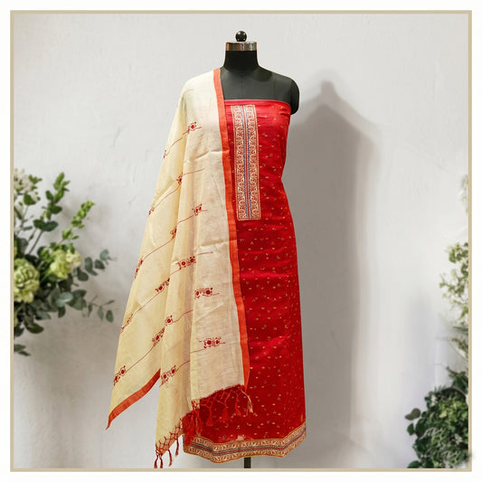 Red Chanderi Silk 3-Piece Suit Fabric