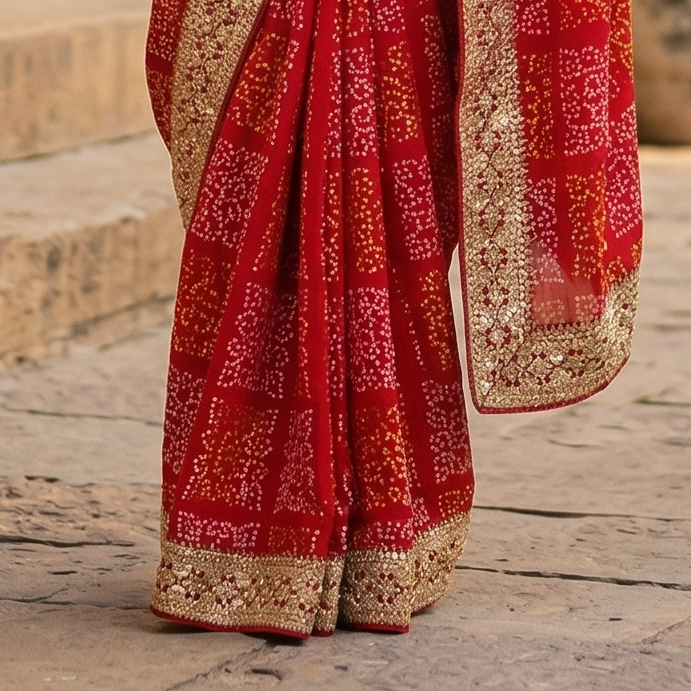 Red Georgette Sequin Saree