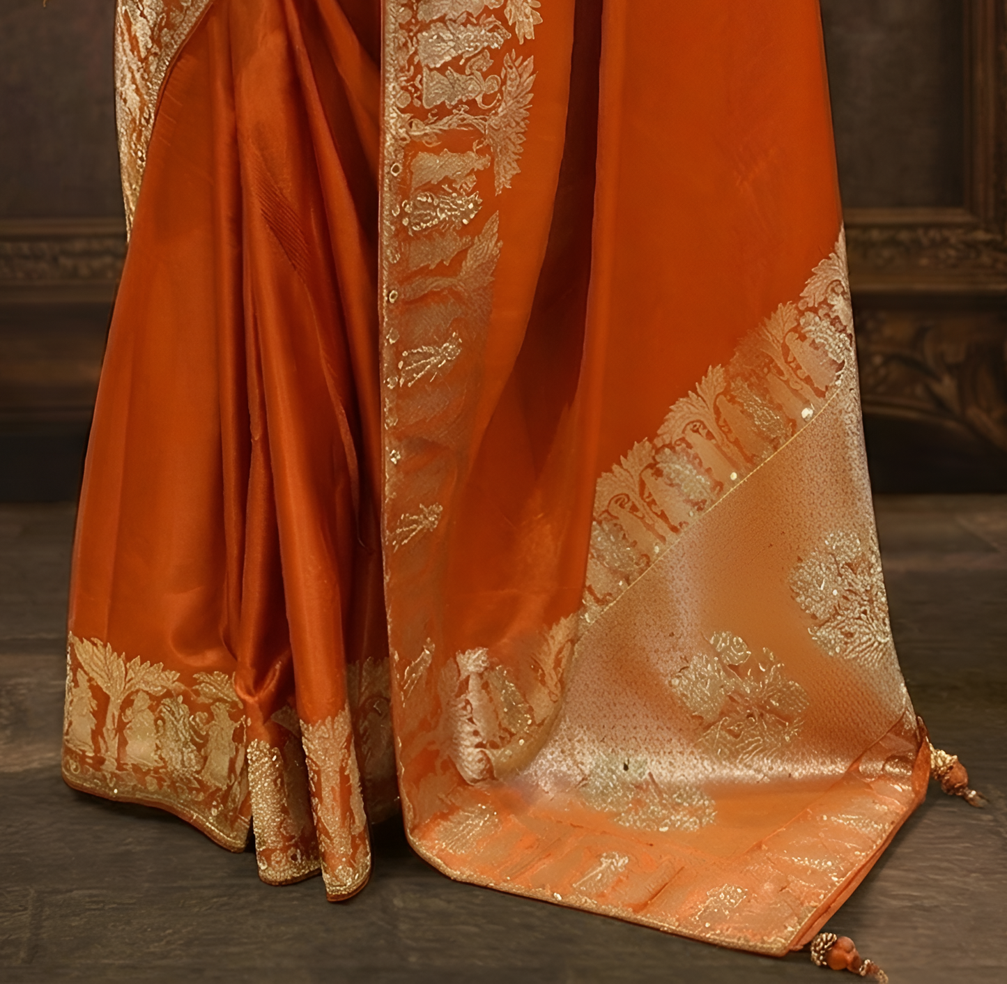 Orange Banarasi Silk Saree