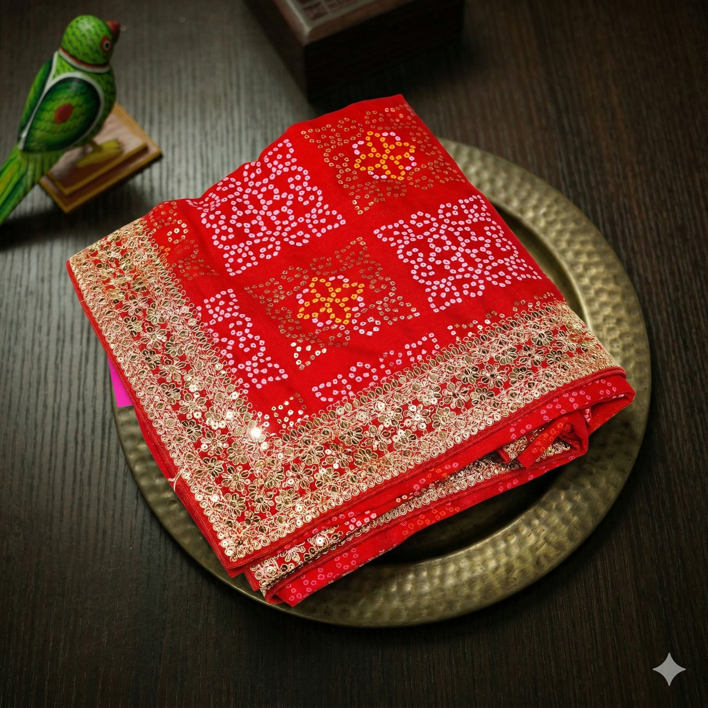 Red Georgette Sequin Saree