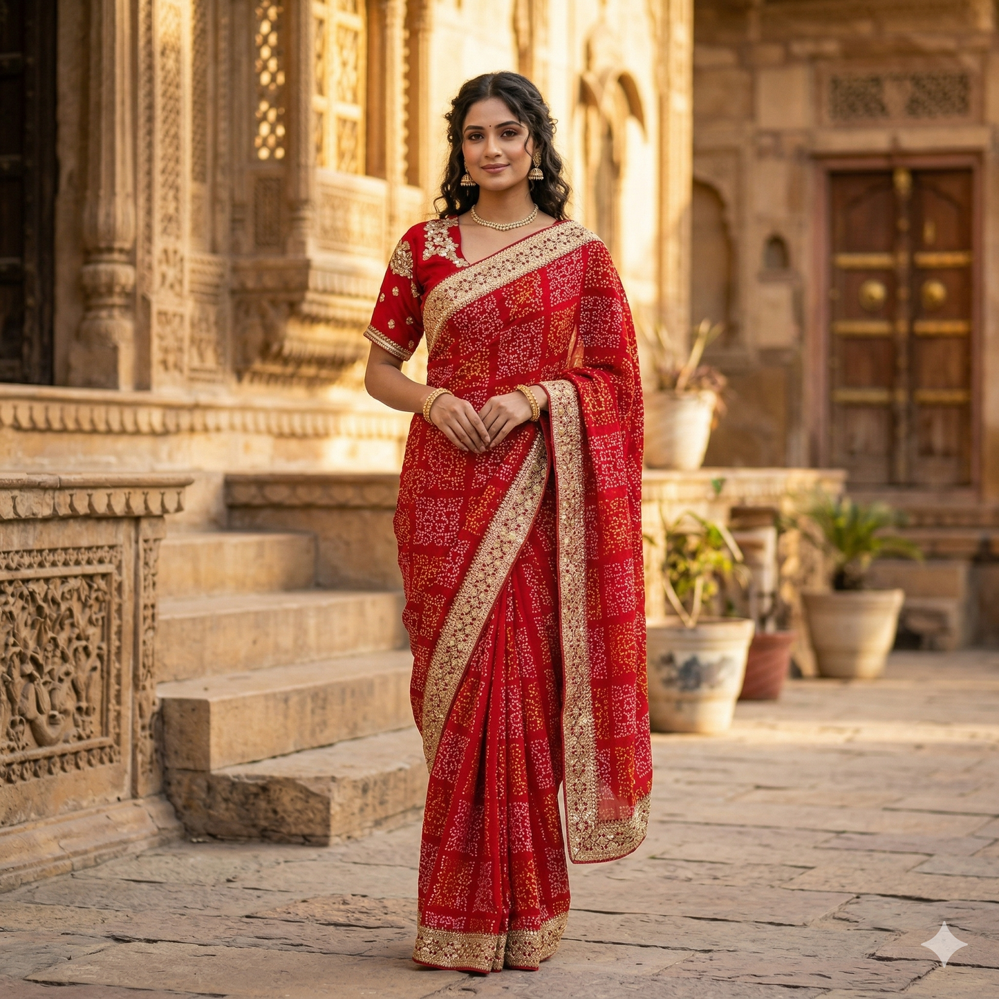 Red Georgette Sequin Saree