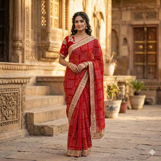 Red Georgette Sequin Saree