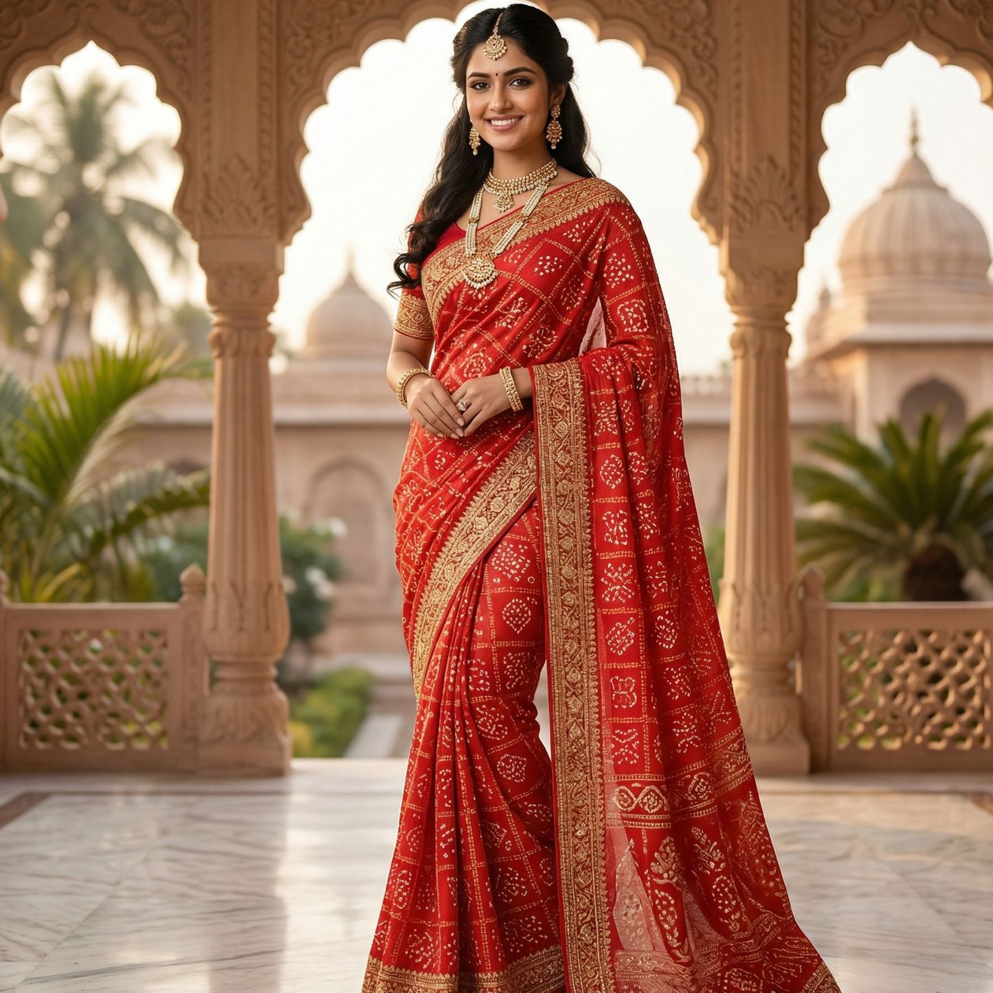 Red Bandhani Ghatchola Saree