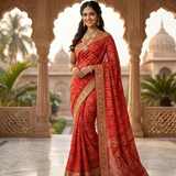 Red Bandhani Ghatchola Saree