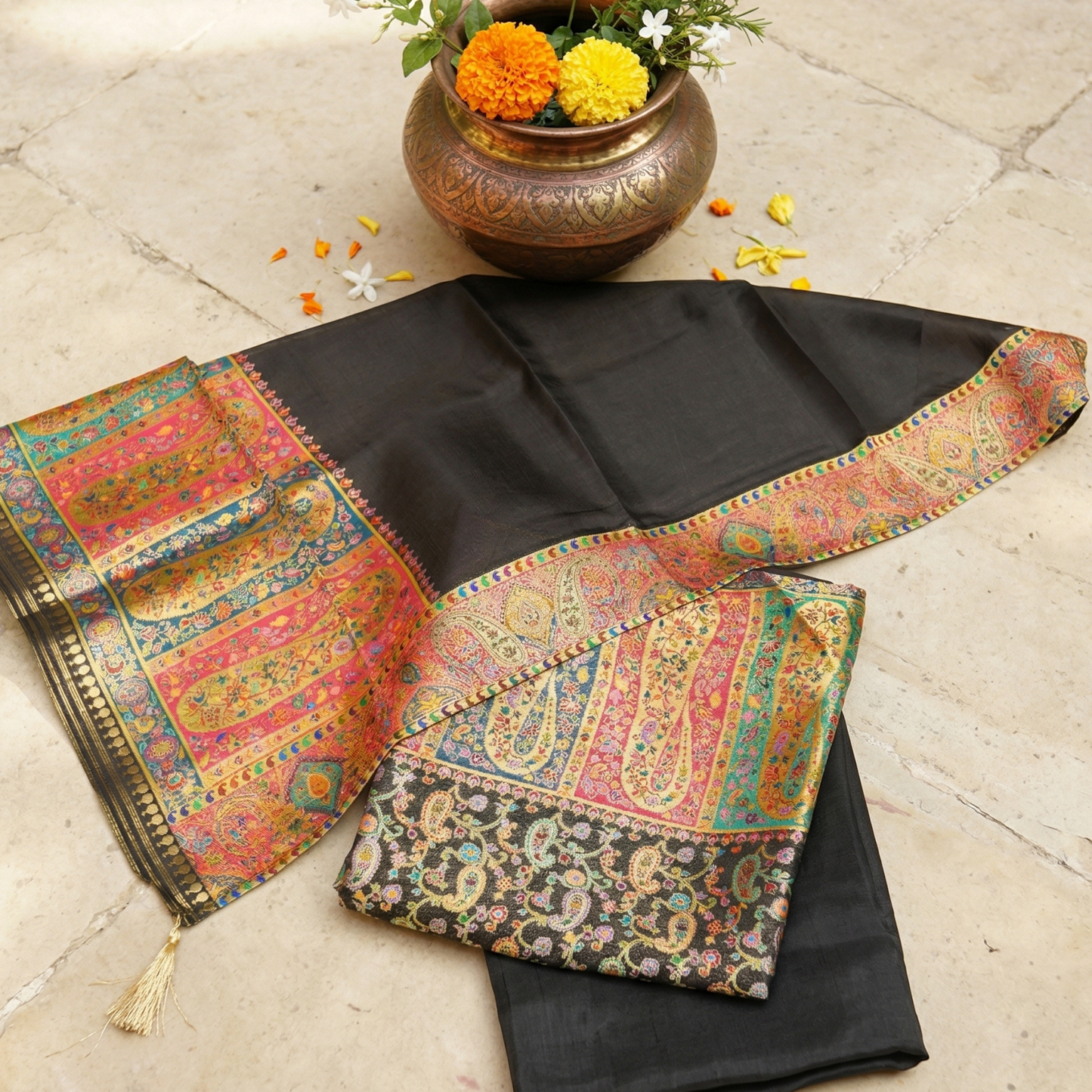 Black Dola Silk 3-Piece Fabric
