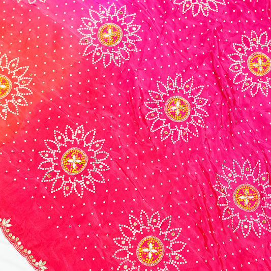 Pink Red Multicolour Pure Crepe Saree