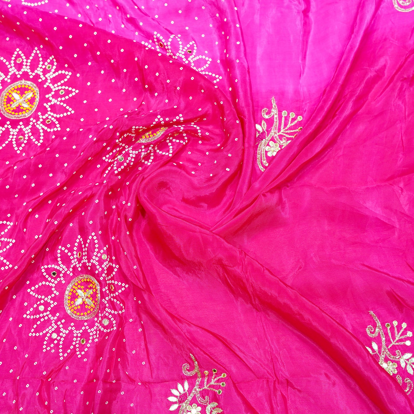 Pink Red Multicolour Pure Crepe Saree