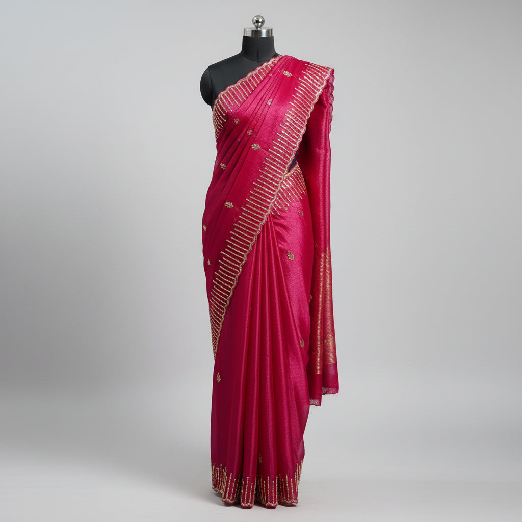 Luxury Wine Red Organza Saree