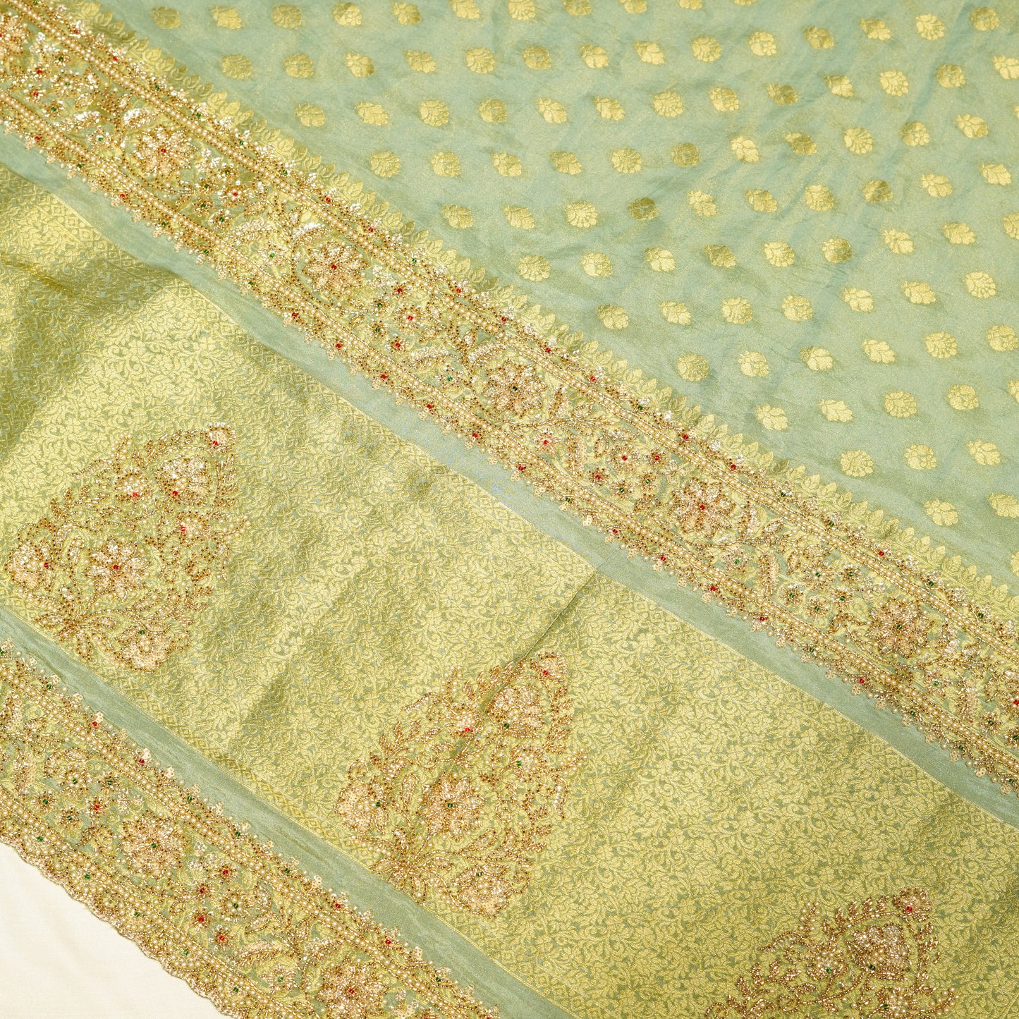 Mint Green Pure Crepe Silk Saree