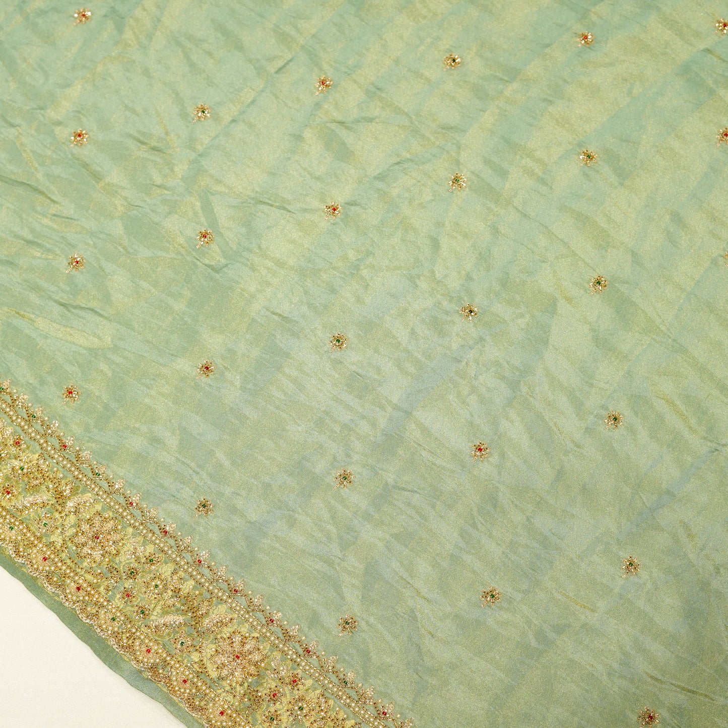 Mint Green Pure Crepe Silk Saree