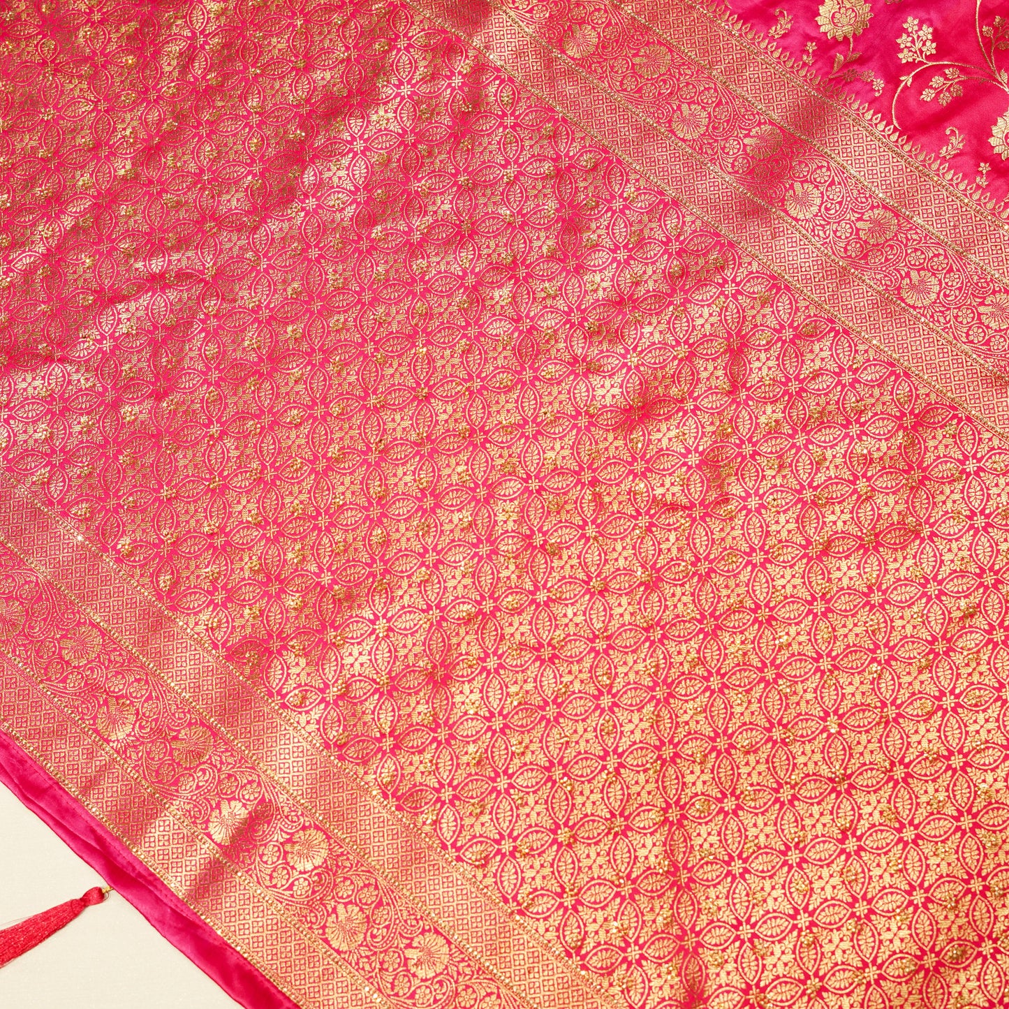 Pink Orange Multicolour Floral Zari Saree