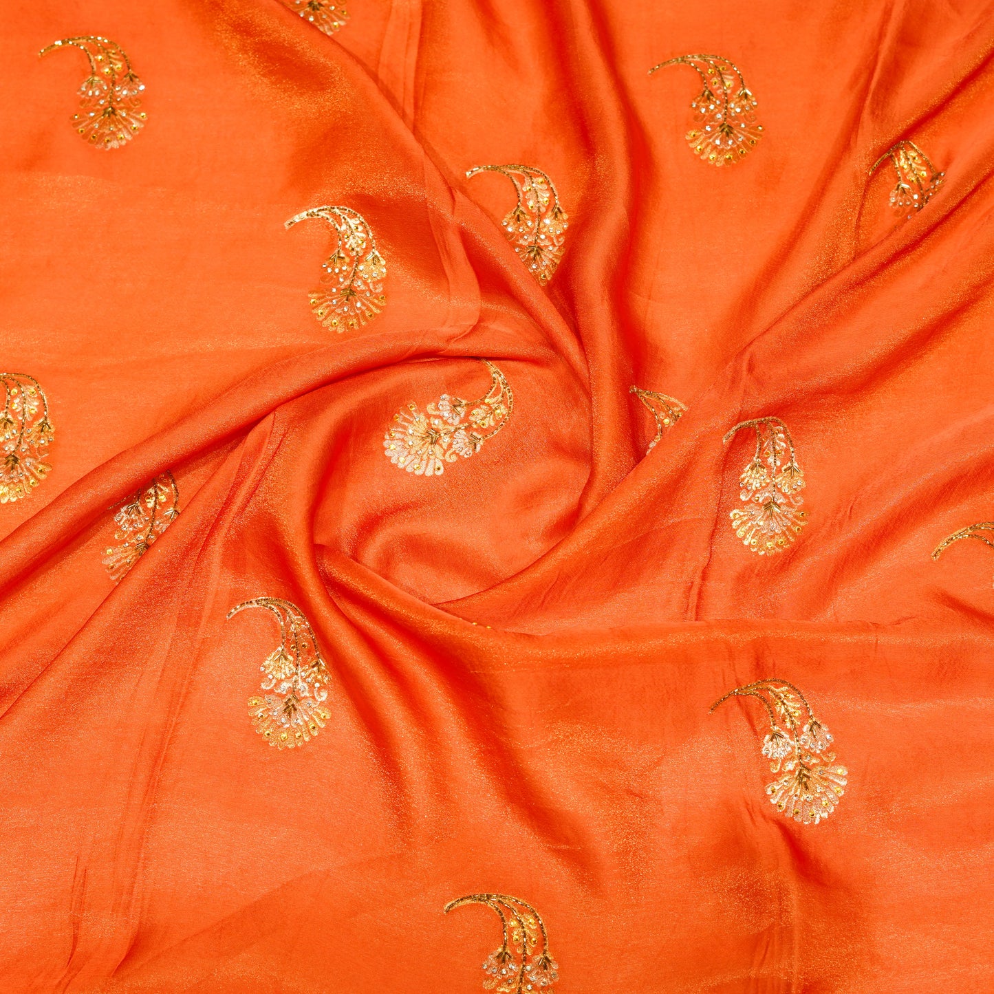 Luxury Orange Satin Silk Saree