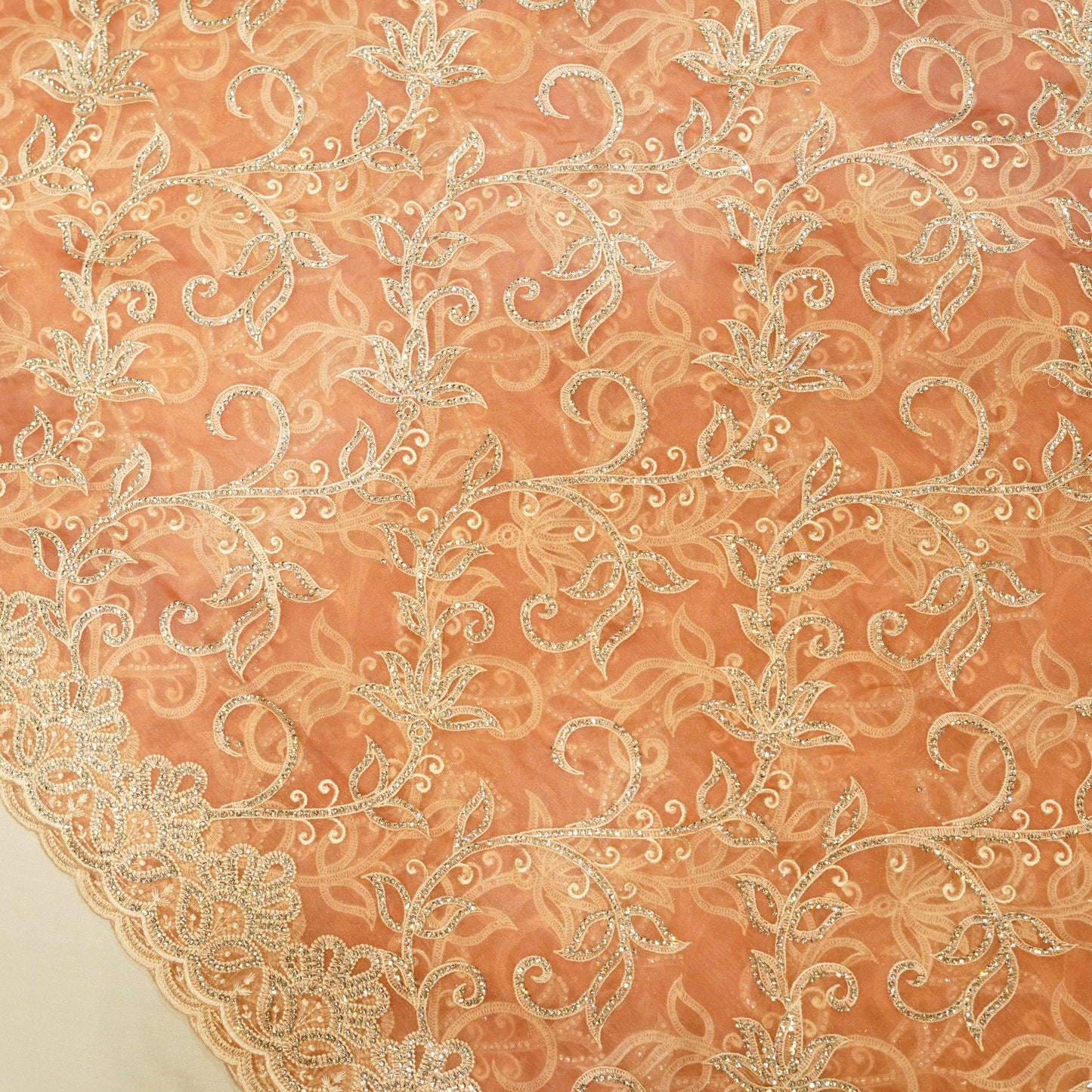 Peach Floral Net Saree