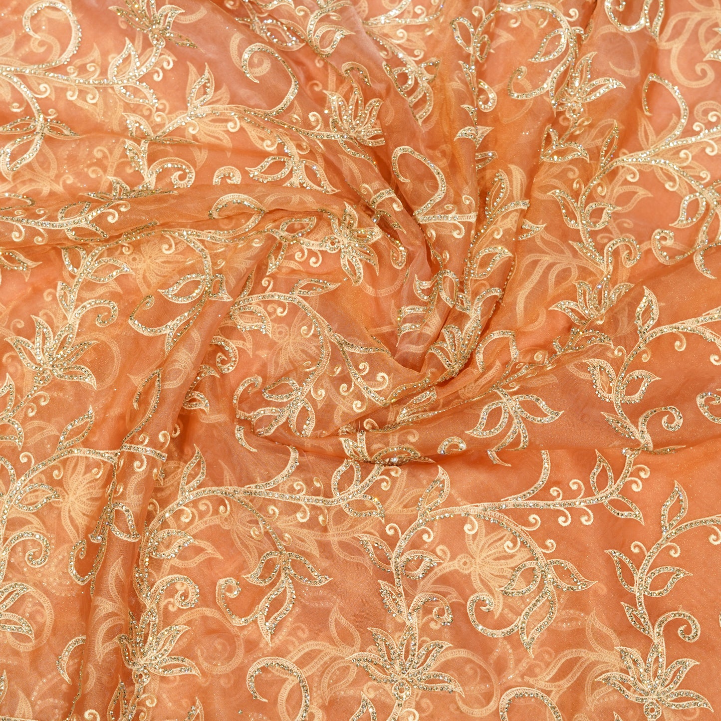 Peach Floral Net Saree