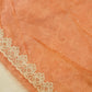 Peach net saree with floral resham embroidery and silver Swarovski work