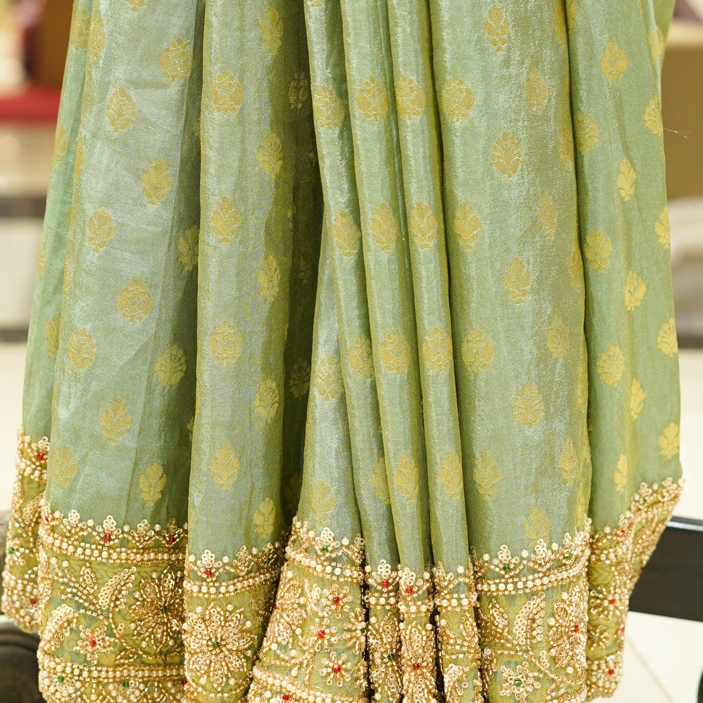 Mint Green Pure Crepe Silk Saree