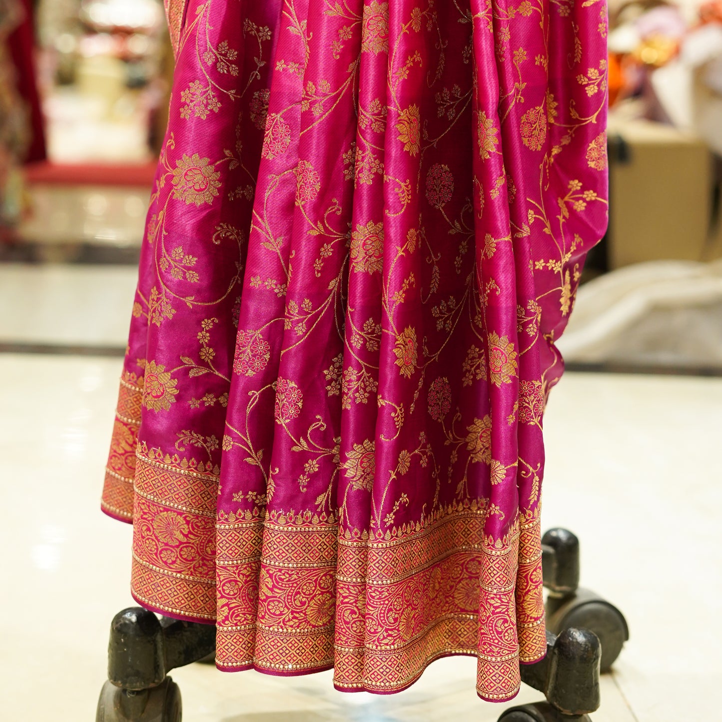 Pink Orange Multicolour Floral Zari Saree