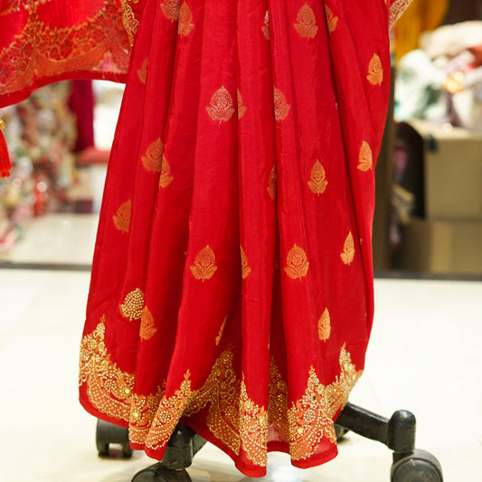 Elegant Red Crepe Saree