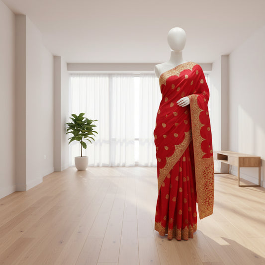 Elegant Red Crepe Saree