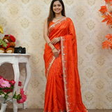 Orange Jacquard Silk Saree